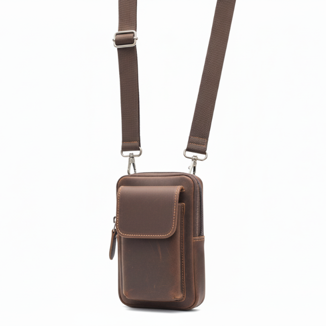 Vivace leather sling wallet –  crossbody bag with a strap on a white background