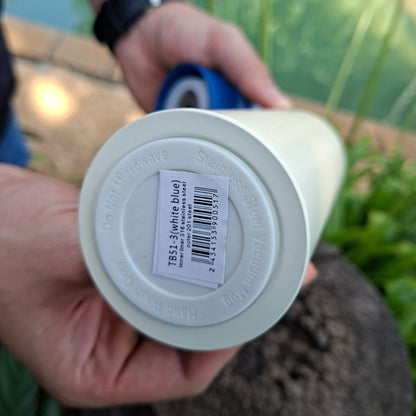 Slimline MVP Bounce blue double-walled stainless steel thermal water bottle with non-slip base, ready for delivery across South Africa