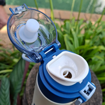 500ml blue thermal water bottle flip top lid and easy drinking spout