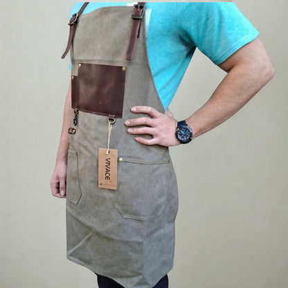 A heavy-duty vivace waxed cotton apron  side view