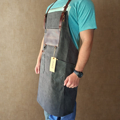 Vivace Waxed cotton apron worn side view