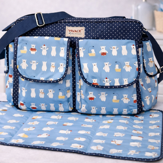 VIVACE Baby Travel Bag: Blue PVC DIAPER BAG with Changing Mat