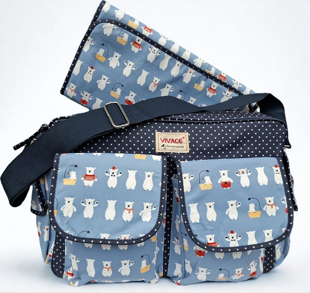 VIVACE Baby Travel Bag: Blue PVC DIAPER BAG with Changing Mat