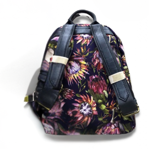 Vivace Backpack: Medium BLACK Canvas Backpack with Protea Detailing