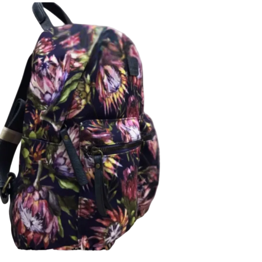 Vivace Backpack: Medium BLACK Canvas Backpack with Protea Detailing