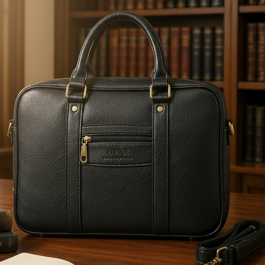 Vivace Laptop Bag: BLACK PU Leather Branded Laptop Bag