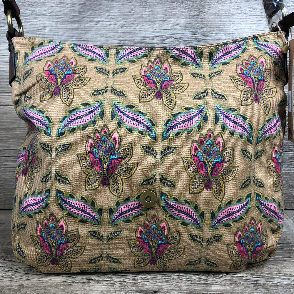 Vivace Canvas Handbag: BEIGE Multicolor Canvas Handbag with PU LEATHER Flap BACK