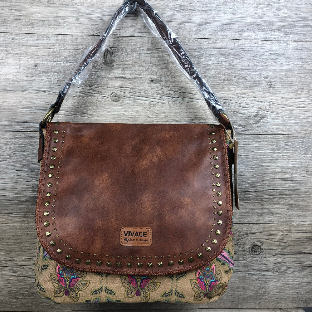 Vivace Canvas Handbag BEIGE Multicolor Canvas Handbag with PU LEATHER Flap