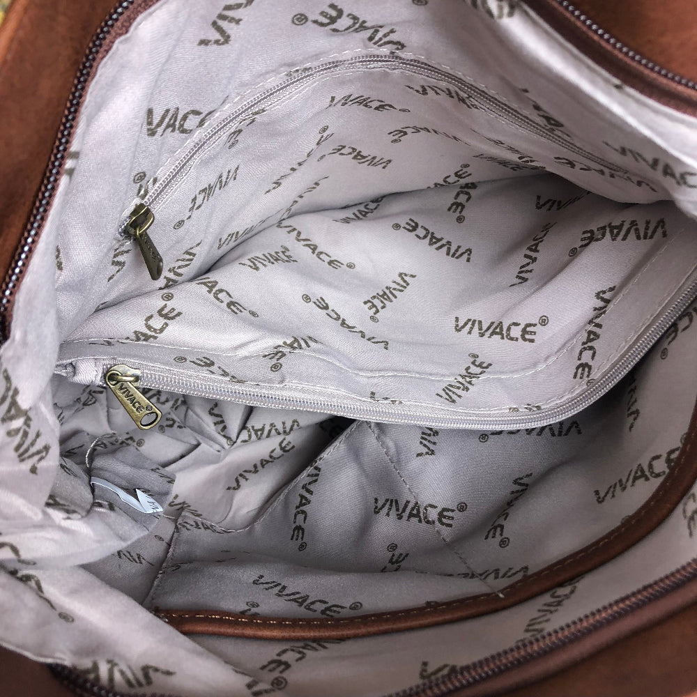 Vivace Canvas Handbag BEIGE Multicolor Canvas Handbag with PU LEATHER Flap OPEN