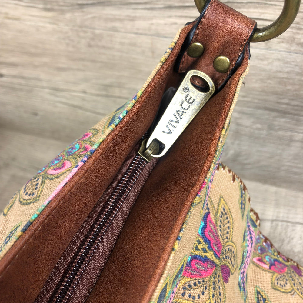 Vivace Canvas Handbag BEIGE Multicolor Canvas Handbag with PU LEATHER Flap ZIP