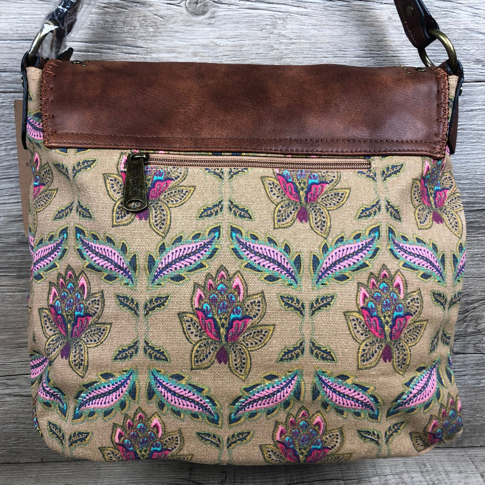 Vivace Canvas Handbag: BEIGE Multicolor Canvas Handbag with PU LEATHER Flap