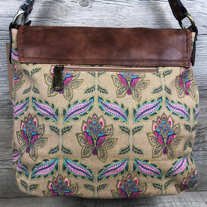 Vivace Canvas Handbag: BEIGE Multicolor Canvas Handbag with PU LEATHER Flap