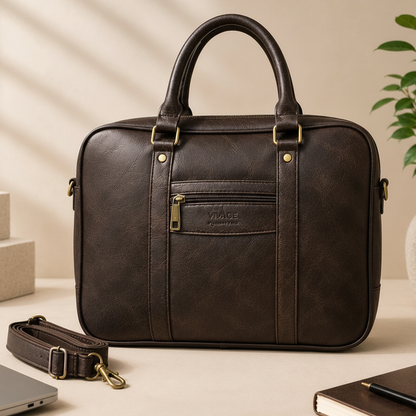 Vivace Laptop Bag: DARK BROWN PU Leather Branded Laptop Bag