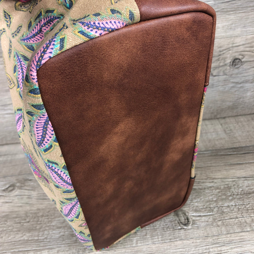 Vivace Handbag: BEIGE Canvas with multicolour pattern and BROWN PU leather trim BOTTOM