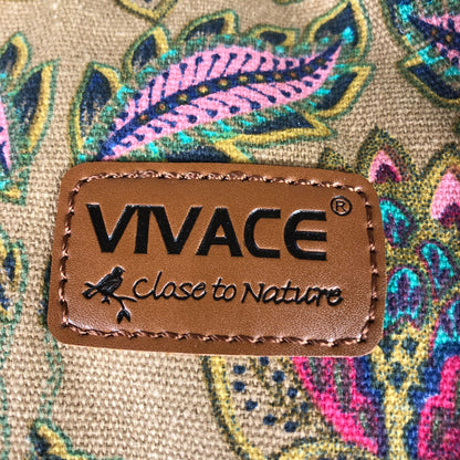 Vivace Handbag: BEIGE Canvas with multicolour pattern and BROWN PU leather trim BRANDED