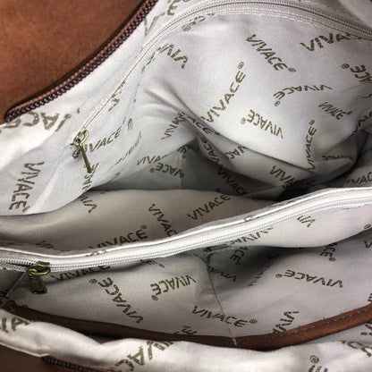 Vivace Handbag: BEIGE Canvas with multicolour pattern and BROWN PU leather trim OPEN