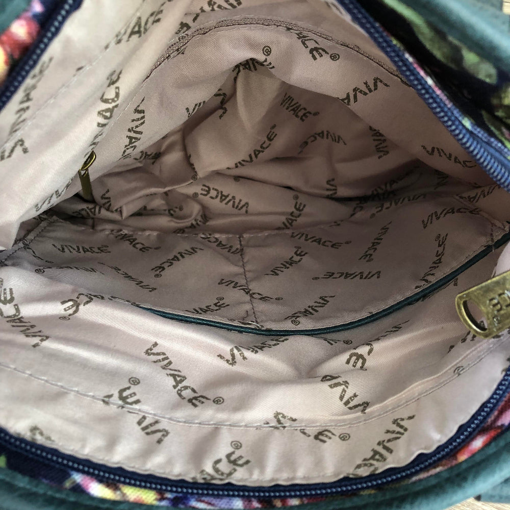 Vivace blue Protea canvas handbag front view inside
