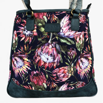 Vivace blue Protea canvas handbag front view zoomed