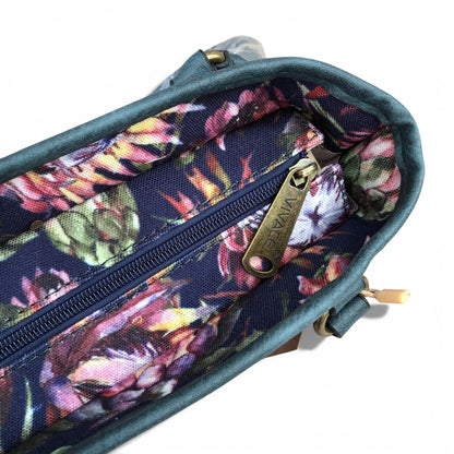 Vivace blue Protea canvas handbag top zip view