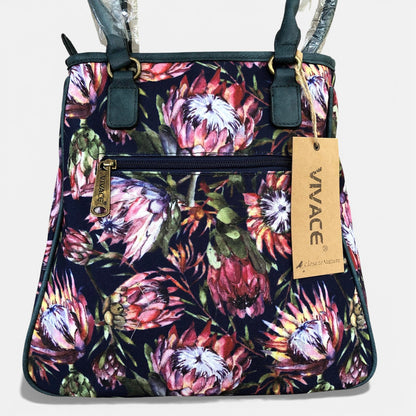 Vivace blue Protea canvas handbag rear view