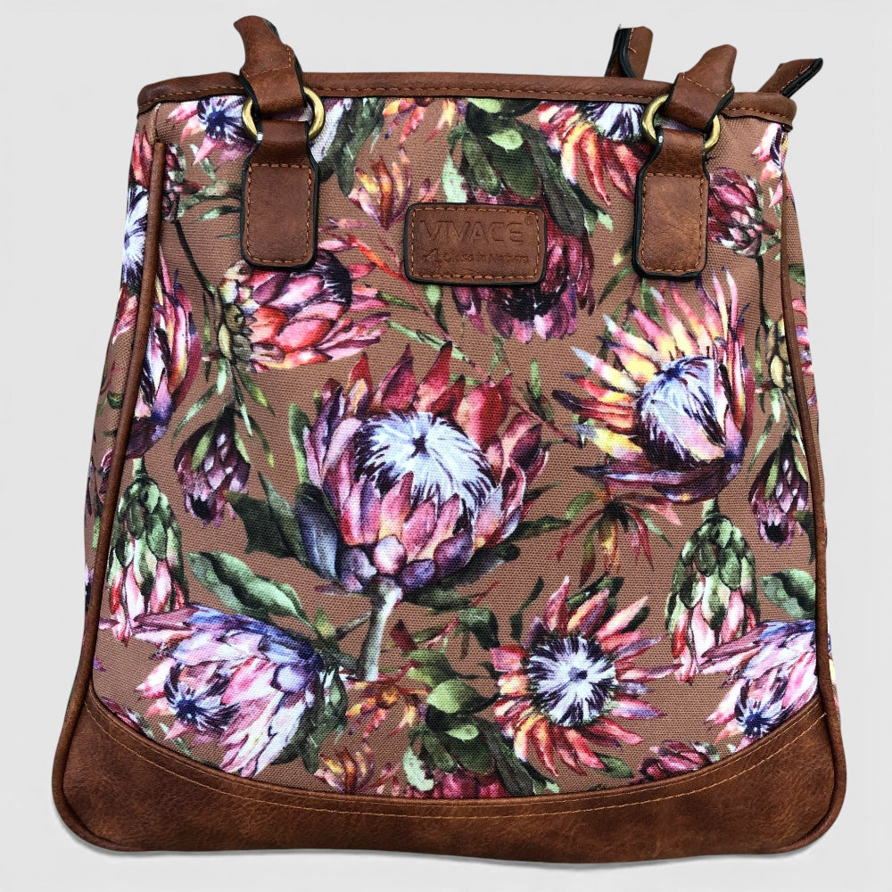 Vivace brown Protea handbag rear zip pocket detail