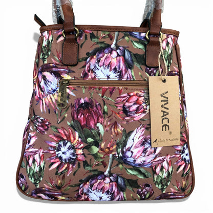 Vivace brown Protea handbag rear zip pocket detail