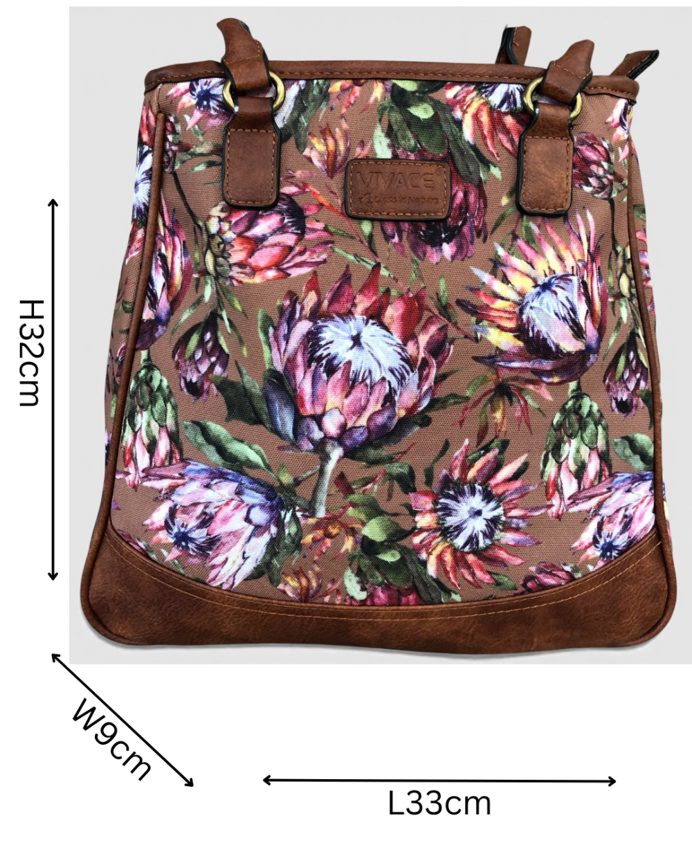 Vivace brown Protea canvas handbag front view sized