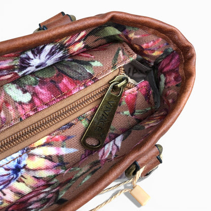 Vivace brown Protea handbag rear zip pocket detail