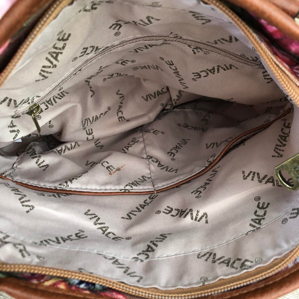 VIVACE Handbag: CHOCOLATE BROWN Canvas PROTEA Handbag with BROWN PU Leather Trim