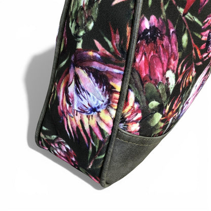 Vivace green Protea canvas handbag front corner view