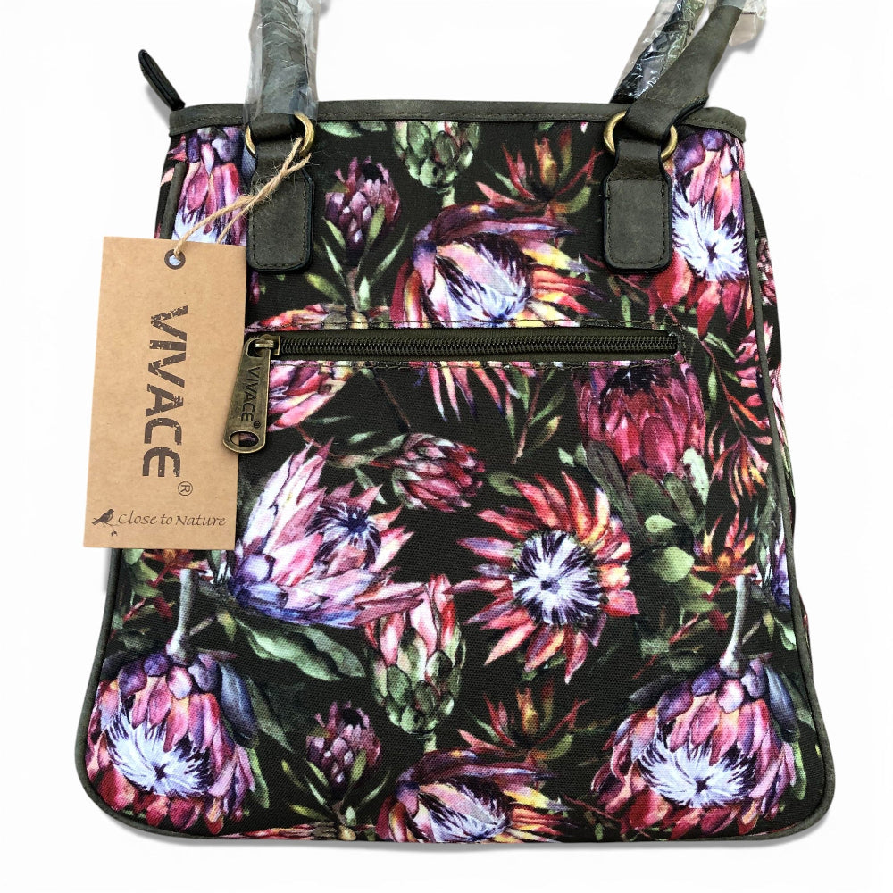 Vivace green Protea canvas handbag rear view