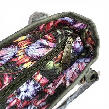 Vivace green Protea canvas handbag top zip view