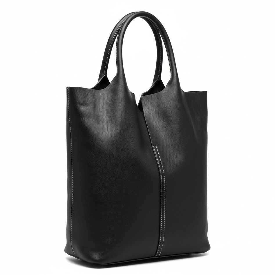 Vivace handbag: Large Genuine leather Shopper Bag - BLACK