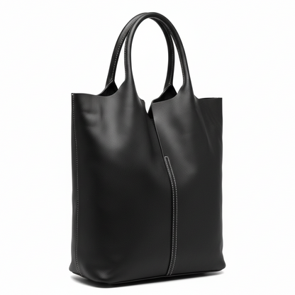 Vivace handbag: Large Genuine leather Shopper Bag - BLACK