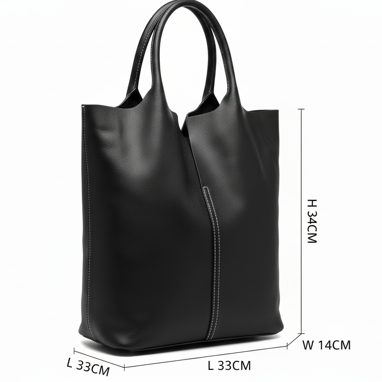 Vivace handbag: Large Genuine leather Shopper Bag - BLACK