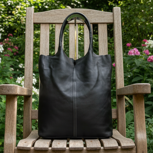 Vivace handbag: Large Genuine leather Shopper Bag - BLACK