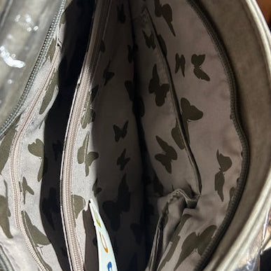 Vivace Handbag: Large KHAKI PU Leather Tote Bag with Spring Blossom Embroidery