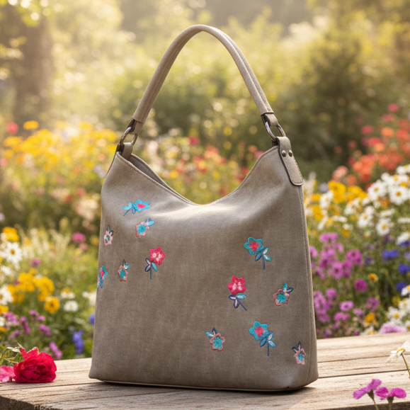 Vivace Handbag: Large KHAKI Spring Blossom Tote bag