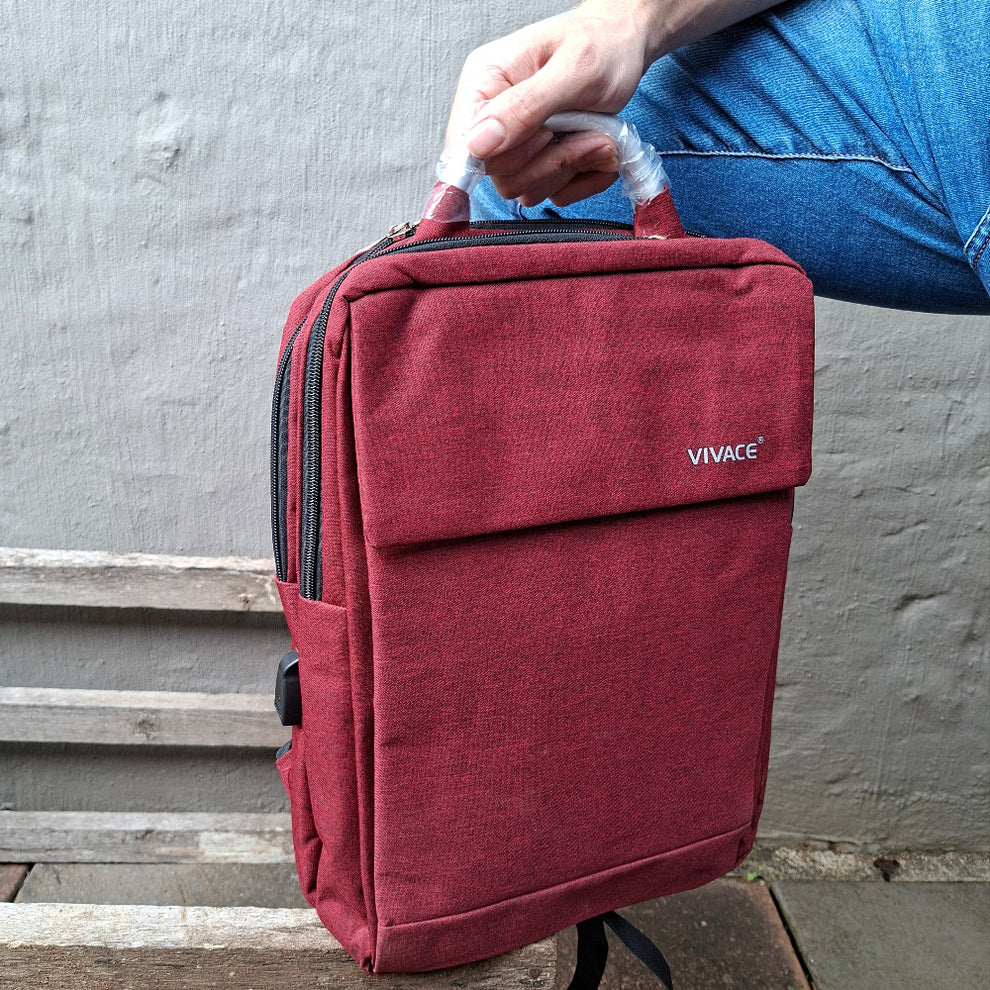 Vivace Laptop Backpack - Red Canvas with USB Port - Fits 15.6