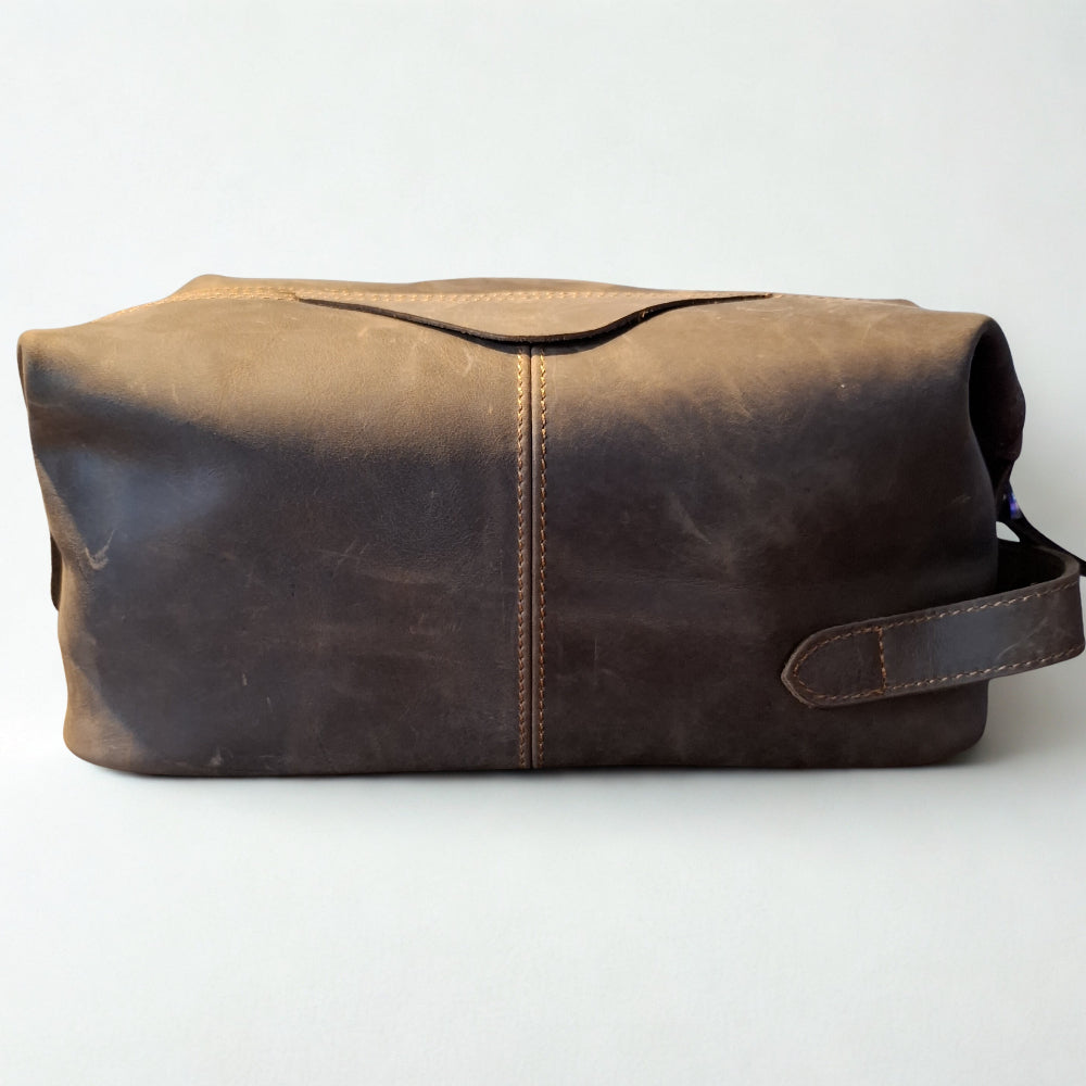Vivace Men's Toiletry Bag: LARGE COFFEE BROWN Genuine Vanity Bag