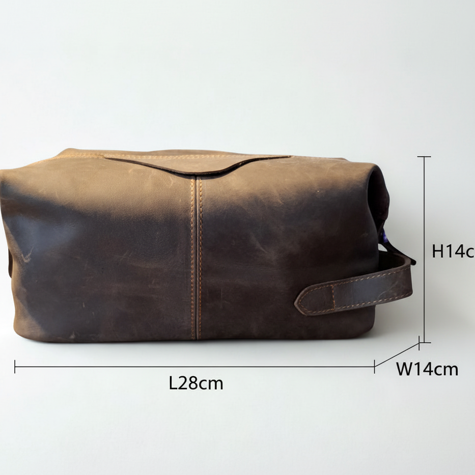 Vivace Men's Toiletry Bag: LARGE COFFEE BROWN Genuine Vanity Bag