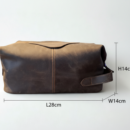 Vivace Men's Toiletry Bag: LARGE COFFEE BROWN Genuine Vanity Bag