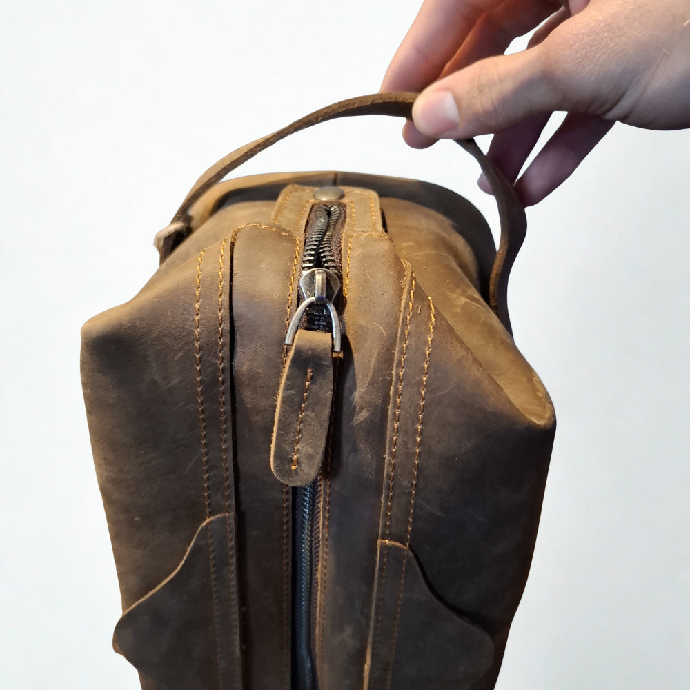 Vivace Men's Toiletry Bag: LARGE COFFEE BROWN Genuine Vanity Bag