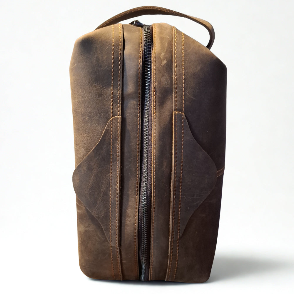 Vivace Men's Toiletry Bag: LARGE COFFEE BROWN Genuine Vanity Bag