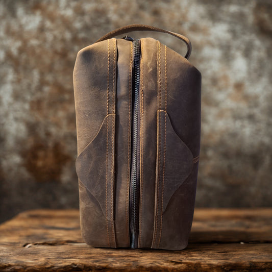 Vivace Men's Toiletry Bag: LARGE COFFEE BROWN Genuine Vanity Bag