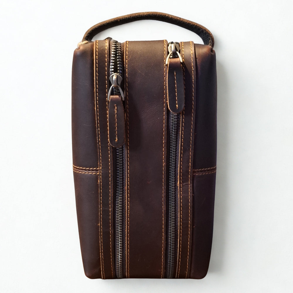 Vivace Men's Toiletry Bag: MOCHA BROWN Genuine Leather Vanity Bag