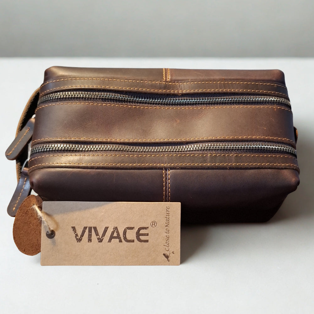 Vivace Men's Toiletry Bag: MOCHA BROWN Genuine Leather Vanity Bag