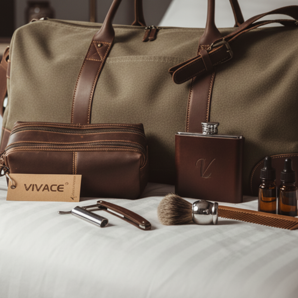 Vivace Men's Toiletry Bag: Prestige MOCHA BROWN Genuine Leather Vanity Bag