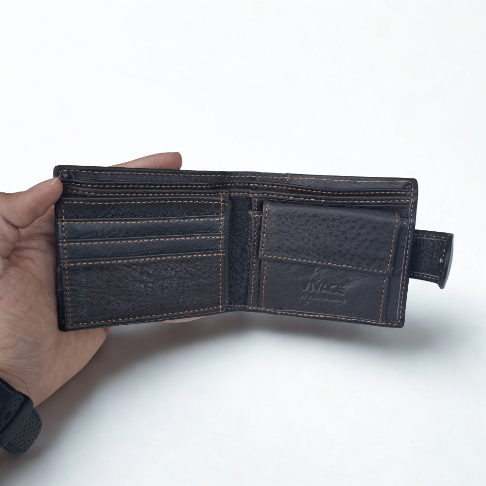 Vivace Men's Wallet: DARK COFFEE Genuine Leather embossed Wallet with Clip and Zip detailing