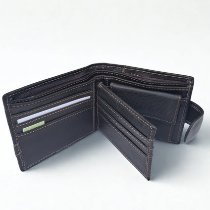 Vivace Men's Wallet: DARK COFFEE Genuine Leather embossed Wallet with Clip and Zip detailing